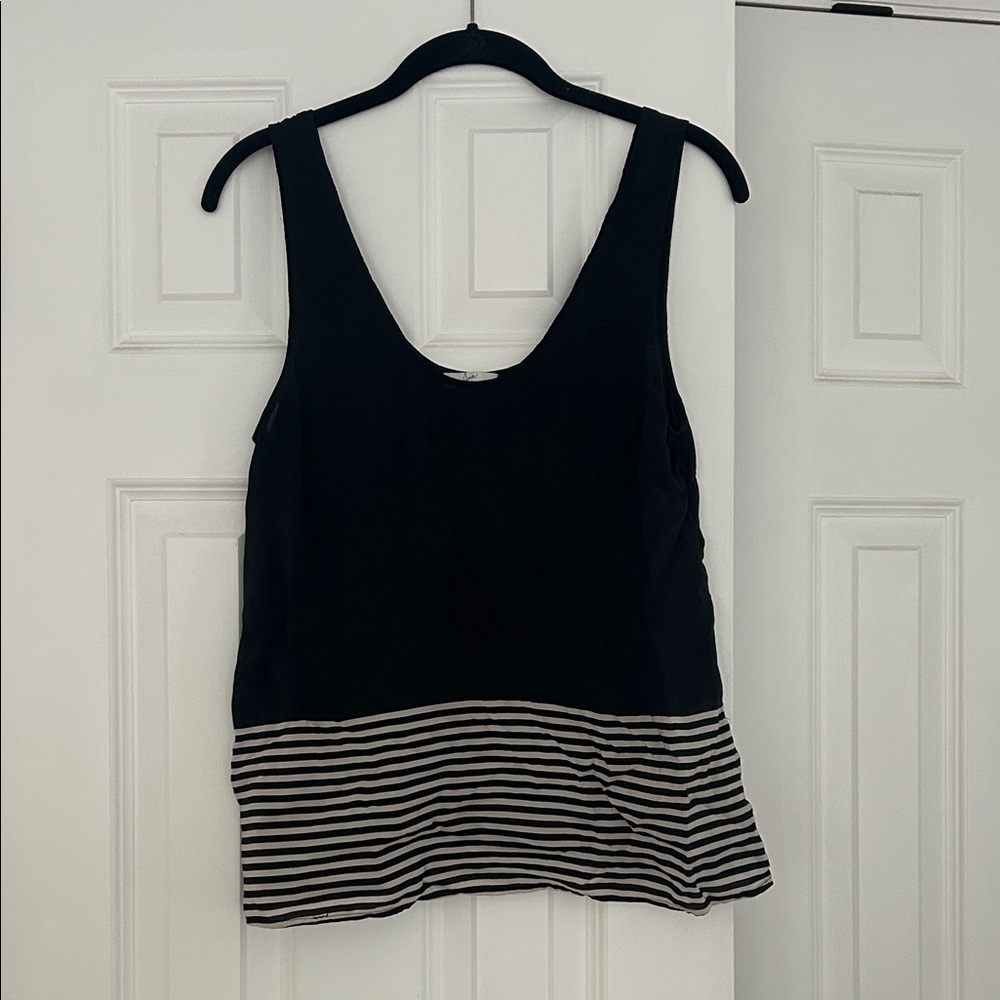 Joie Silk Black and Cream Striped Tank Top